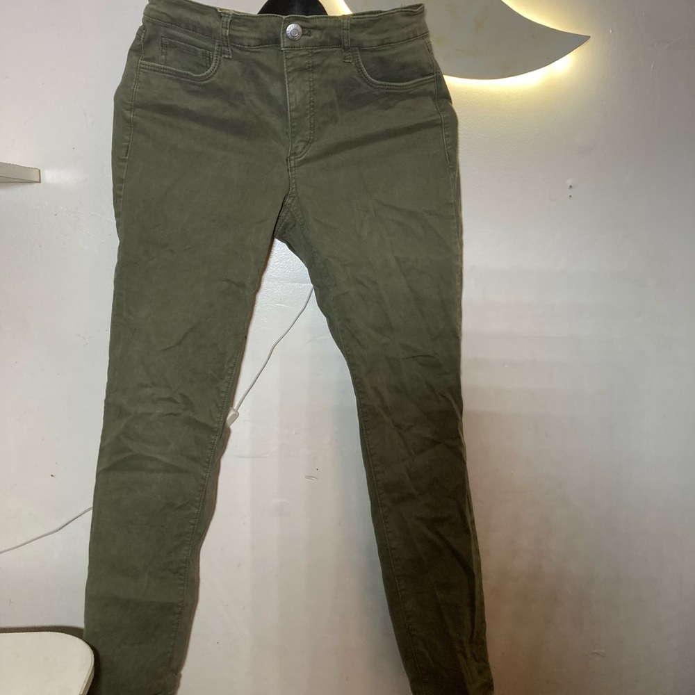 The loft black skinny boot cut leg olive or army green - faux suede size 26